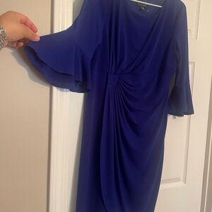 connected apparel Cobalt Blue Draped Midi Dress with Bell Sleeves